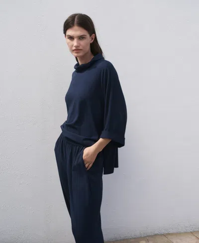 Mango Pull On Wide Leg Pants In Blue