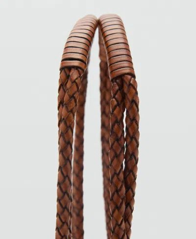 Mango Medium Braided Leather Bag In Brown