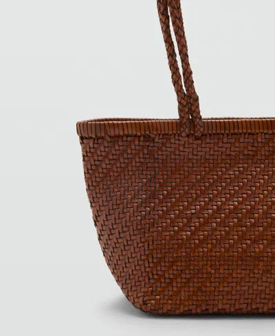 Mango Medium Braided Leather Bag In Brown