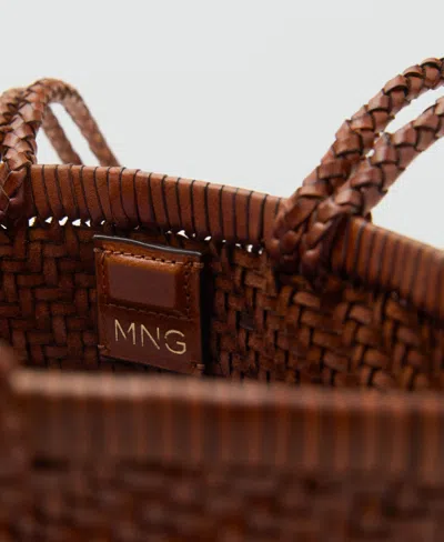 Mango Medium Braided Leather Bag In Brown