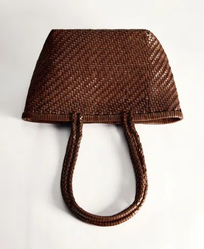 Mango Medium Braided Leather Bag In Brown