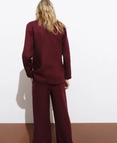 Mango Linen Suit Blazer With Frayed Ends Wine In Burgundy