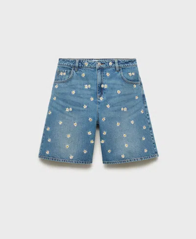 Mango Women's Floral Embroidered Denim Bermuda Shorts In Blue