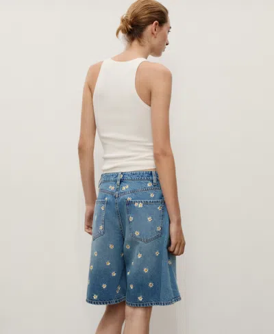 Mango Women's Floral Embroidered Denim Bermuda Shorts In Blue