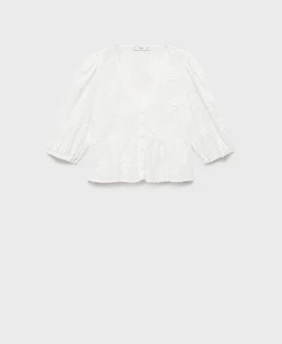 Mango Women's Cotton Embroidered Blouse In White