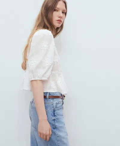 Mango Women's Cotton Embroidered Blouse In White