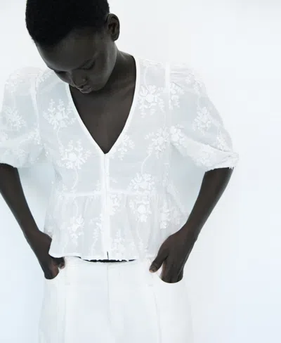 Mango Women's Cotton Embroidered Blouse In White