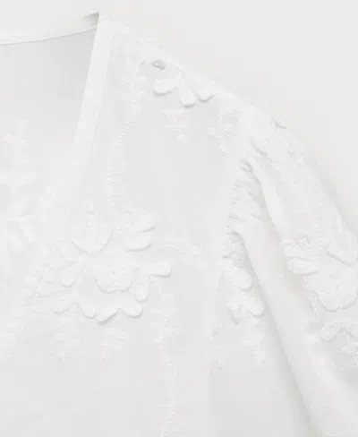 Mango Women's Cotton Embroidered Blouse In White