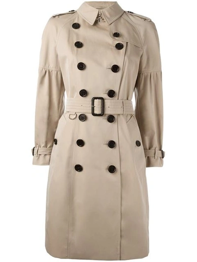 Burberry Cotton Gabardine Trench Coat With Puff Sleeves In Neutrals