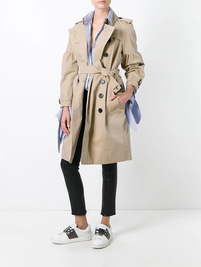 Shop Burberry Cotton Gabardine Trench Coat With Puff Sleeves In Neutrals
