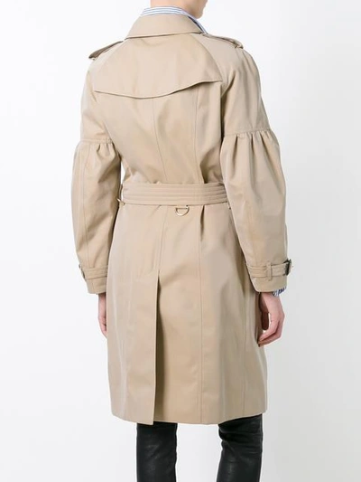 Shop Burberry Cotton Gabardine Trench Coat With Puff Sleeves In Neutrals