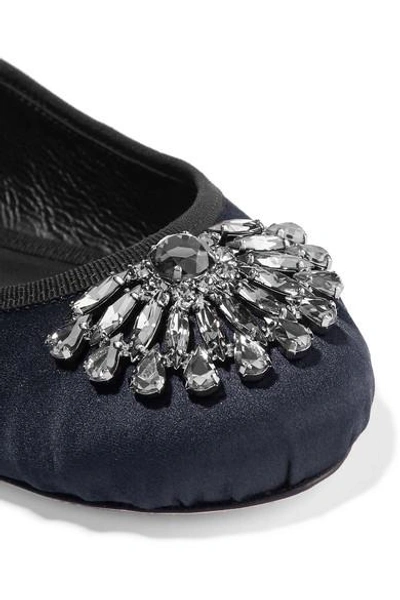 Shop Jimmy Choo Grace Crystal-embellished Satin Ballet Flats