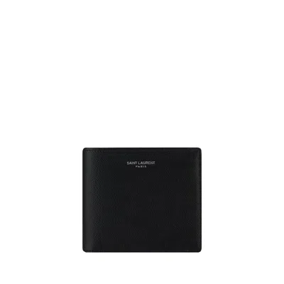 Saint Laurent Leather Bifold Billfold Wallet With Crocodile Embossing