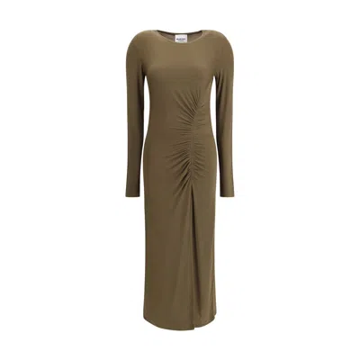 Isabel Marant Étoile Isabel Marant Etoile Women 'jelina' Green Midi Dress With Round Neck And Ruched Details In Modal Str