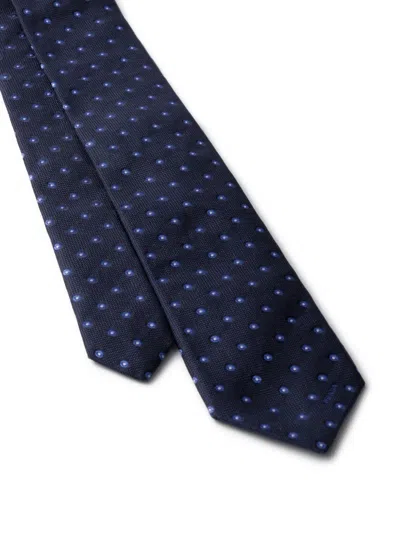 Prada Dot-pattern Silk Tie In Blue