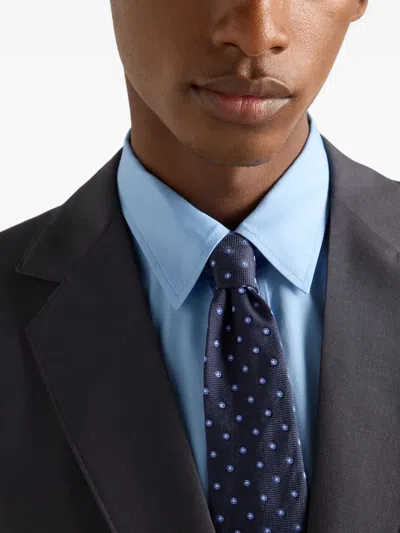 Prada Dot-pattern Silk Tie In Blue