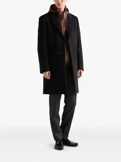 Prada Single-breasted Wool Blend Coat In Black