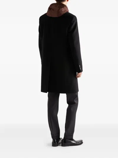 Prada Single-breasted Wool Blend Coat In Black
