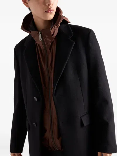 Prada Single-breasted Wool Blend Coat In Black