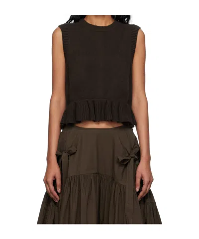 Cecilie Bahnsen Bill Ruffled Cashmere And Wool-blend Peplum Tank In Brown