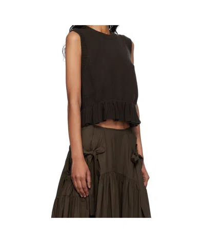 Cecilie Bahnsen Bill Ruffled Cashmere And Wool-blend Peplum Tank In Brown