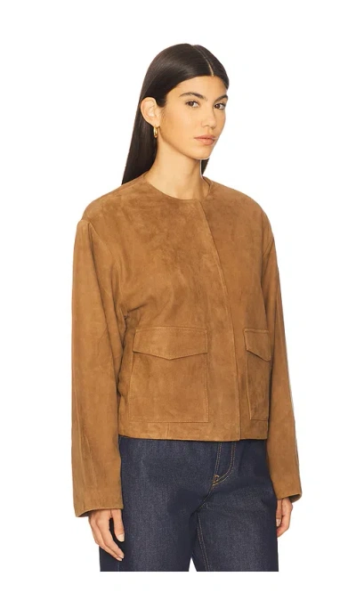 St Agni Round-neck Long-sleeve Casual Jacket In Brown