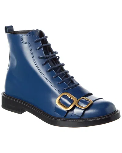 Tod's Lace-up Leather Boot In Blue