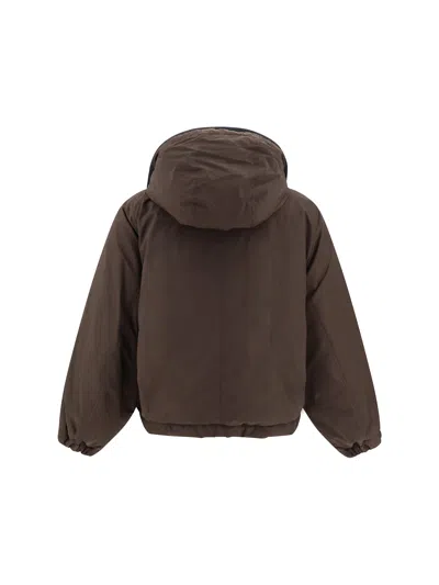 Brunello Cucinelli Green Jacket With Fixed Hood With Snap Buttons In Brown