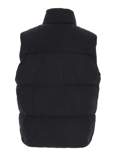 C.p. Company Black Vest With Mock Drawstring Neck And Logo Plaque On The Front In Black