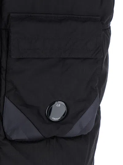 C.p. Company Black Vest With Mock Drawstring Neck And Logo Plaque On The Front In Black