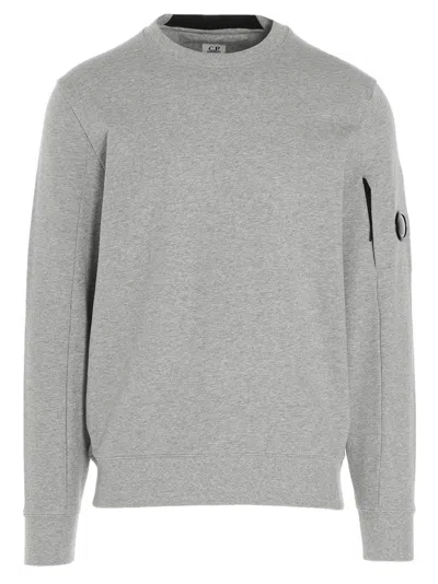 C.p. Company Gray Diagonal Raised Fleece Crewneck Lens Sweatshirt In Gray