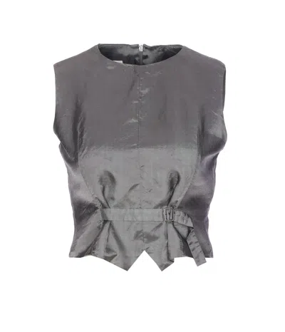 Mm6 Maison Margiela Mm6 By Maison Margiela Satin-finish Grey Gilet With Structured Belt In Gray