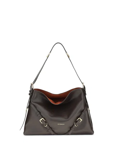Givenchy Medium Voyou Calfskin Shoulder Bag With Buckle Fastening In Brown