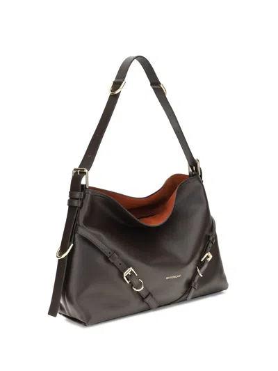 Givenchy Medium Voyou Calfskin Shoulder Bag With Buckle Fastening In Brown