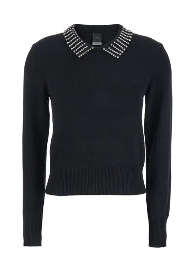 Pinko Women's Long Sleeve Strass Detail Sweater In Black