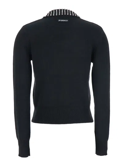 Pinko Women's Long Sleeve Strass Detail Sweater In Black