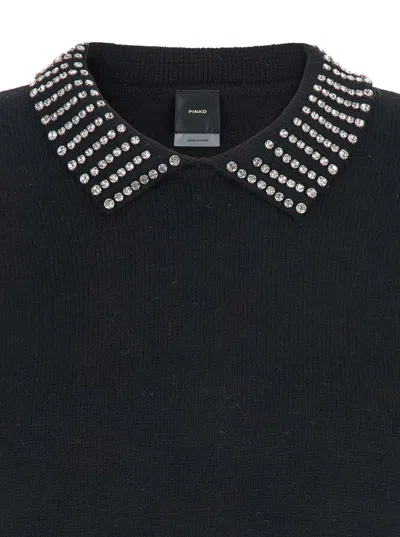 Pinko Women's Long Sleeve Strass Detail Sweater In Black