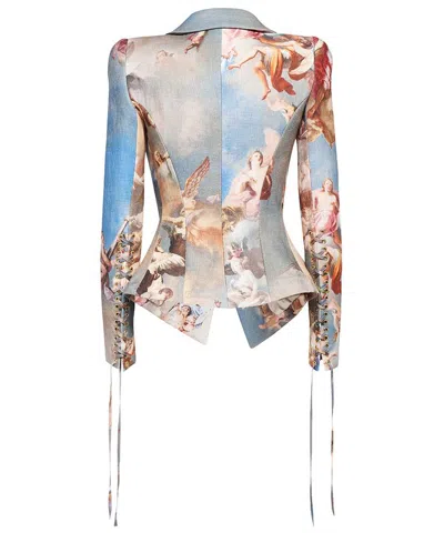 Balmain Classic Jacket In Cyan Linen In Multi