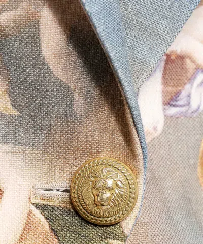 Balmain Classic Jacket In Cyan Linen In Multi