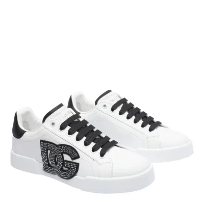 Dolce & Gabbana Calfskin Portofino Light Strobel Sneakers In White