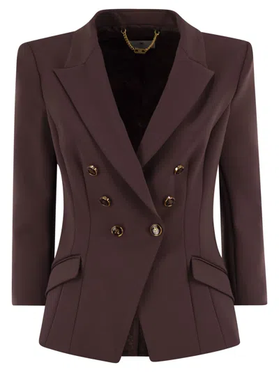 Elisabetta Franchi Structured Double-breasted Jacket Gold Buttons In Brown