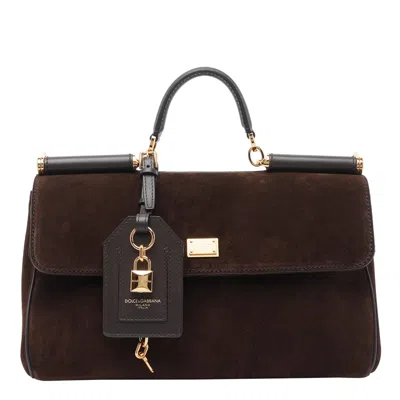 Dolce & Gabbana My Sicily Suede Shoulder Bag In Brown