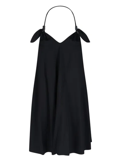 Loewe Halter Neck Sleeveless Flared Dress With Bow In Black
