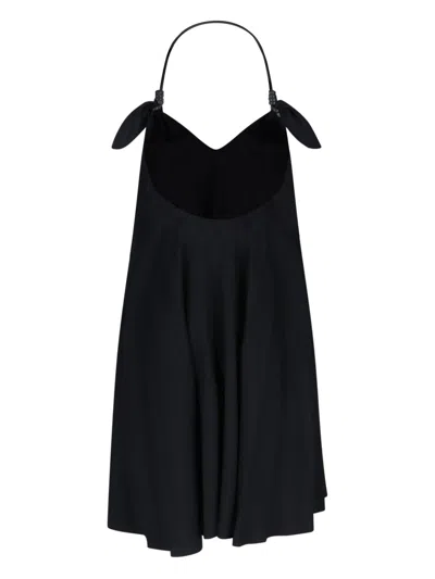 Loewe Halter Neck Sleeveless Flared Dress With Bow In Black