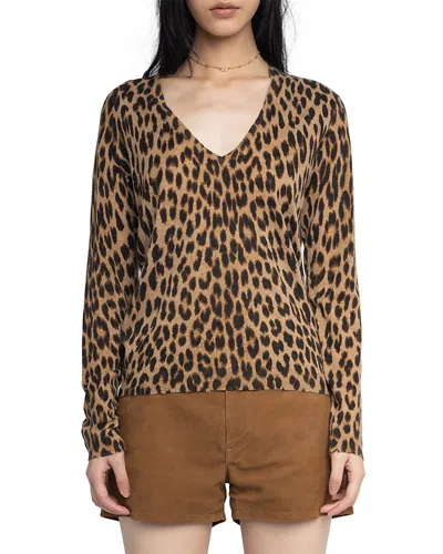 Zadig & Voltaire Rivy Cp Leopard Print Cashmere Sweater In Animal Print