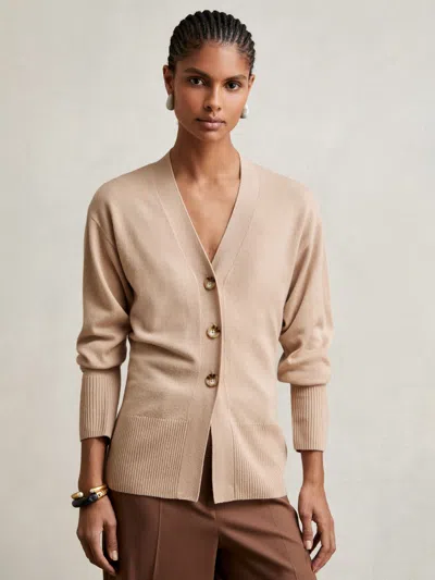Reiss Neutral Wool-blend Fitted Cardigan With Cashmere In Neutral