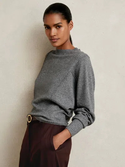 Reiss Charcoal Wool-blend Reverse-seam Batwing Jumper With Cashmere In Gray