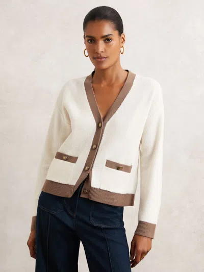 Reiss Womens  Brie Colour-block Button-up Wool Cardigan In White