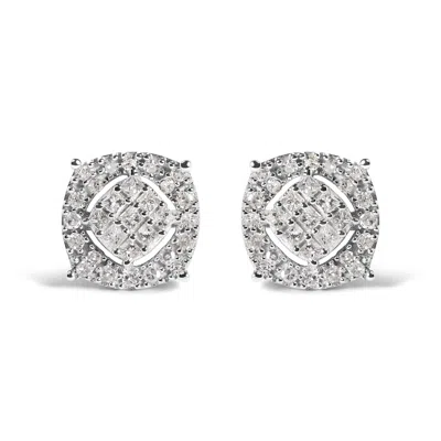 Haus Of Brilliance 10k White Gold 1/2 Cttw Diamond Cushion Shaped Composite Stud Earrings In Metallic