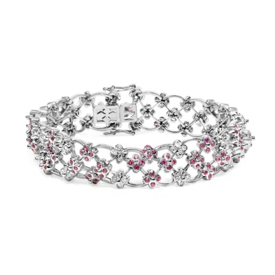 Haus Of Brilliance 14k White Gold Pink Sapphire And Diamond Floral Lattice Link Bracelet In White